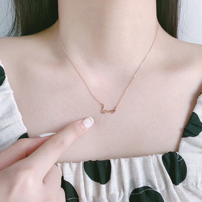 s999 sterling silver love necklace female English letters niche clavicle high-end pendant