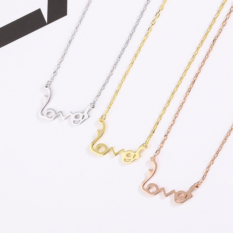 s999 sterling silver love necklace female English letters niche clavicle high-end pendant