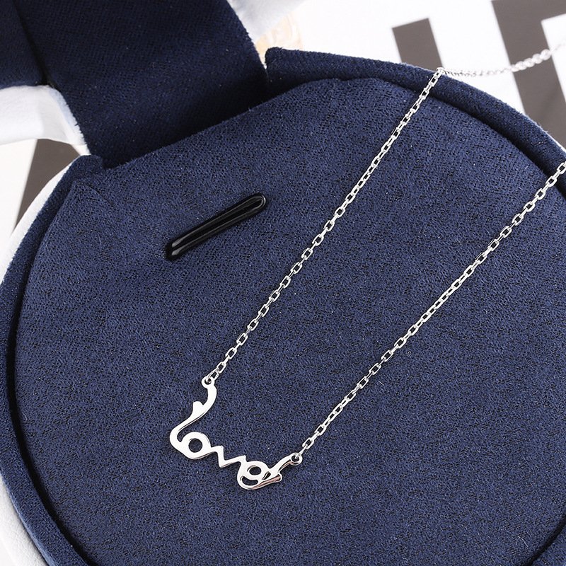 s999 sterling silver love necklace female English letters niche clavicle high-end pendant