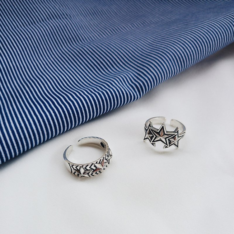 S925 sterling silver retro rock art style plain silver big five-pointed star open ring