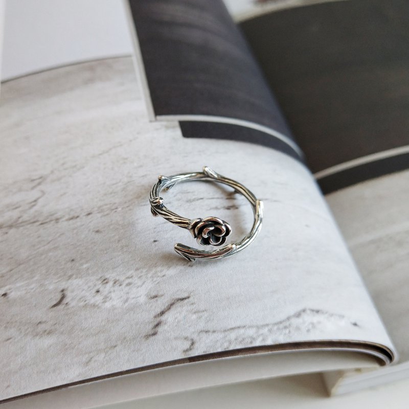 Jewelry 925 sterling silver vintage old ring jewelry fashion barbed rose open ring
