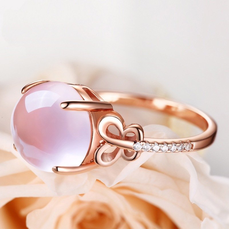 Hibiscus stone pink crystal butterfly ring rose gold temperament ladies ring day color gold light luxury open female ring Hibiscus stone pink crystal butterfly ring rose gold temperament ladies ring day color gold light luxury open female ring