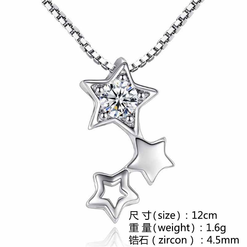 Crescent Moon Star Moon S925 Silver Necklace Flash Diamond Combination Clavicle Chain Temperament Simple Gift Girl