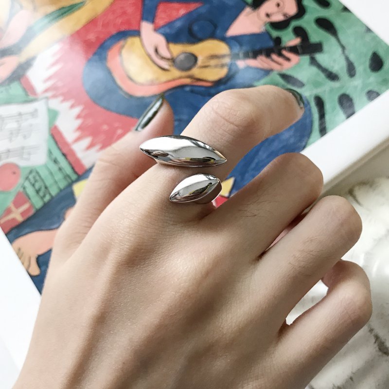 S925 sterling silver combination geometric surface smooth simple ring open ring