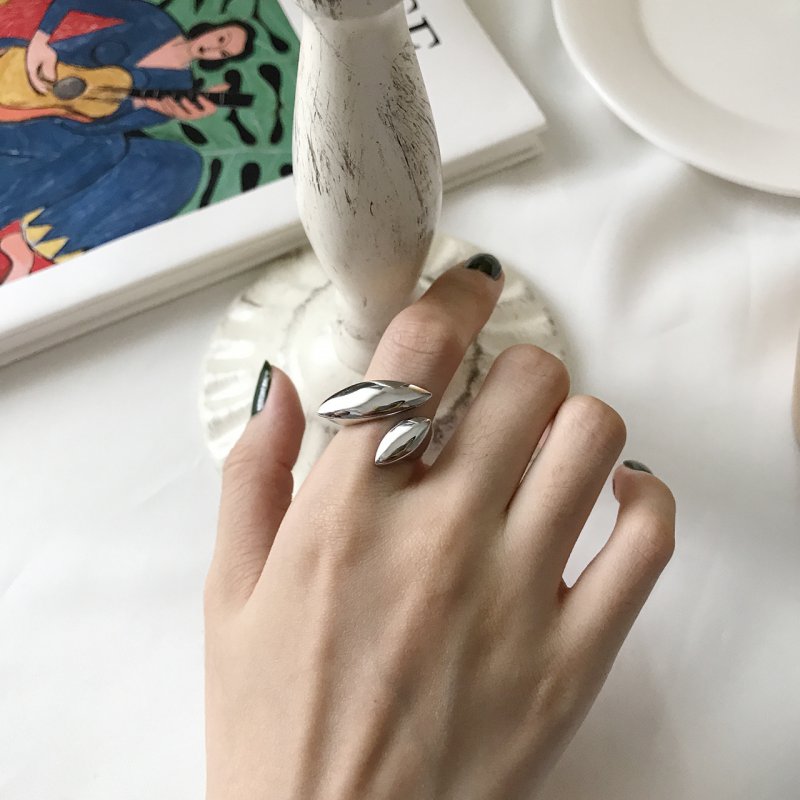 S925 sterling silver combination geometric surface smooth simple ring open ring