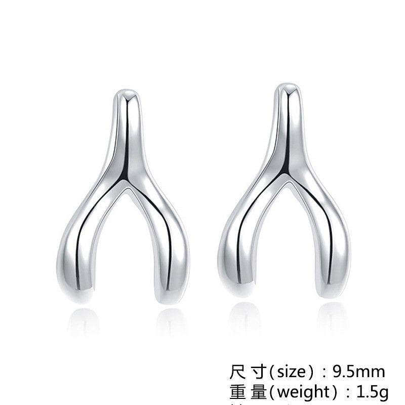Korean drama heirs earrings silver small wish bone earrings female white copper earrings