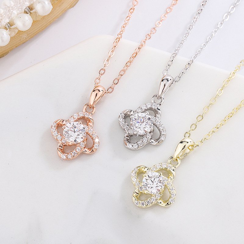 s999 sterling silver simple four-leaf clover necklace female exquisite fashion clavicle chain rotating flower pendant jewelry