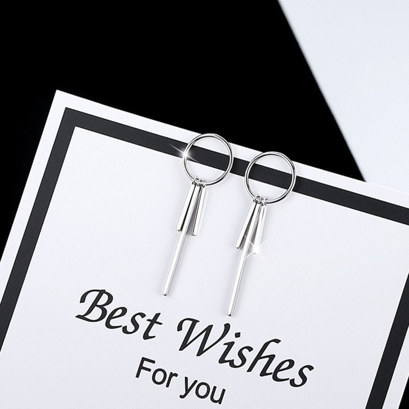 Simple and fashionable long style geometric silver needle earrings, cold personality earrings