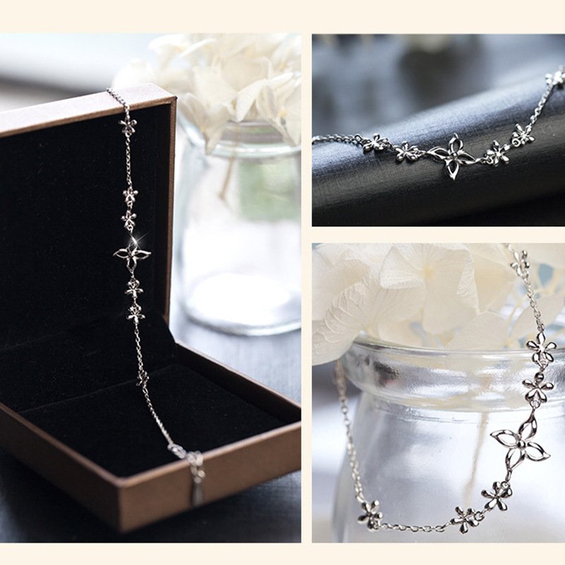 925 sterling silver lucky four-leaf clover bracelet female temperament simple flower jewelry