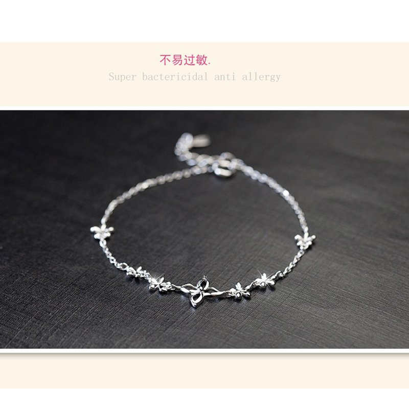 925 sterling silver lucky four-leaf clover bracelet female temperament simple flower jewelry