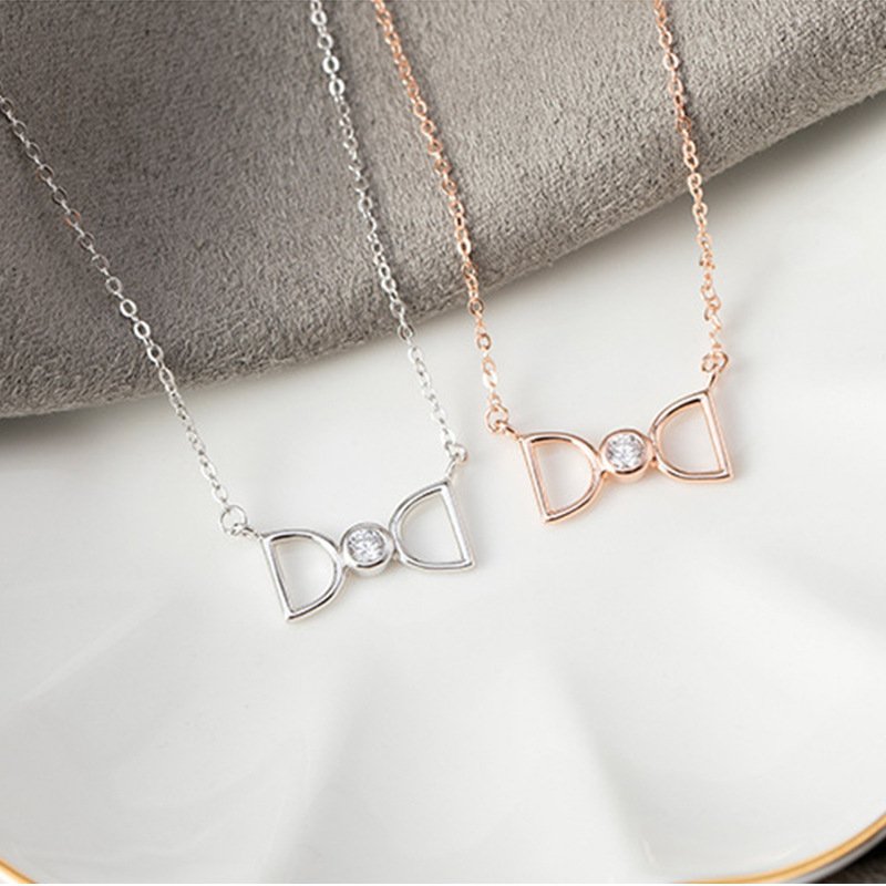 Simple niche design bowknot pendant clavicle necklace 925 sterling silver one chain jewelry Simple niche design bowknot pendant clavicle necklace 925 sterling silver one chain jewelry