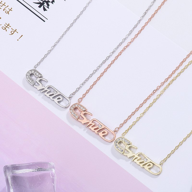 999 Sterling Silver English Letter Necklace Female Trend Simple Retro Fashion Student All-match Clavicle Chain