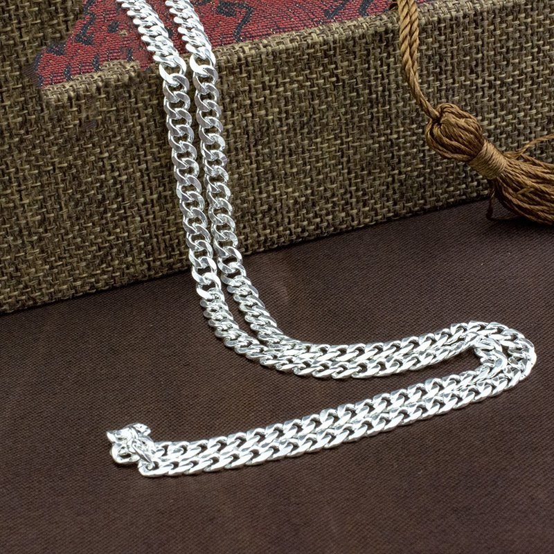 Domineering personality 999 necklace male silver chain hip hop male flat whip chain wide thick long chain
