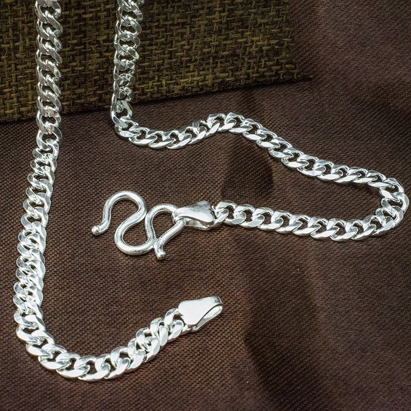 Domineering personality 999 necklace male silver chain hip hop male flat whip chain wide thick long chain