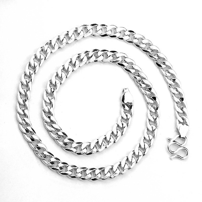 Domineering personality 999 necklace male silver chain hip hop male flat whip chain wide thick long chain
