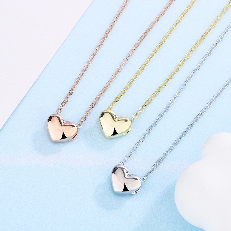 S999 sterling silver love necklace female autumn and winter trend simple fashion student heart-shaped clavicle chain