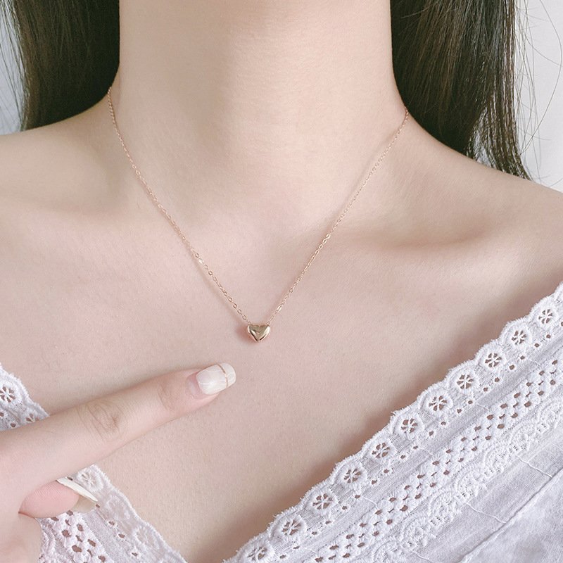S999 sterling silver love necklace female autumn and winter trend simple fashion student heart-shaped clavicle chain