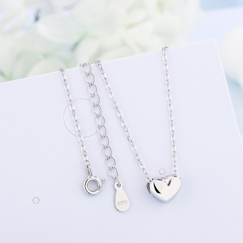 S999 sterling silver love necklace female autumn and winter trend simple fashion student heart-shaped clavicle chain