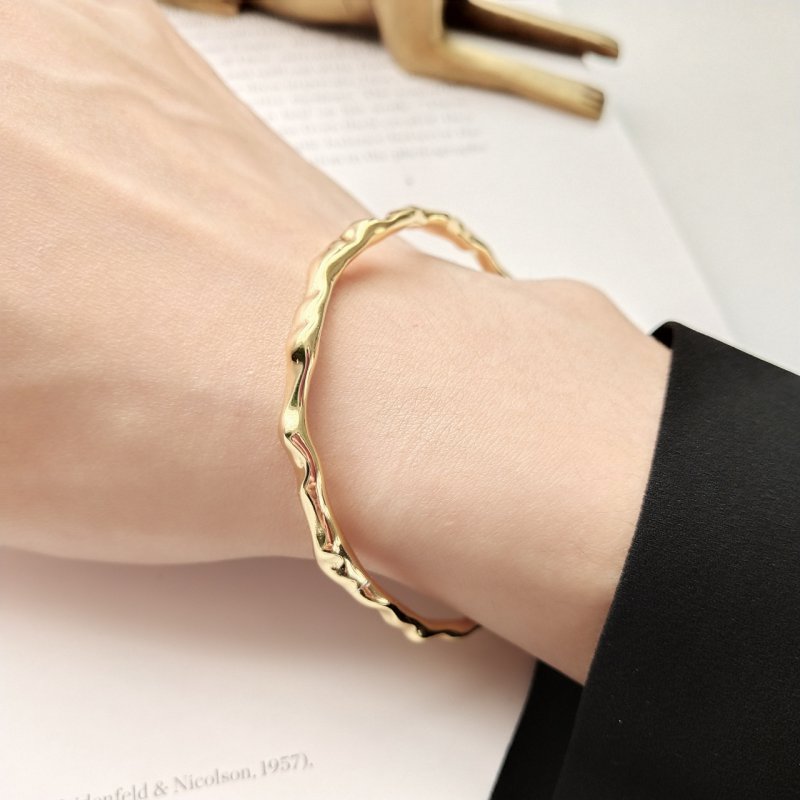 S925 sterling silver simple plain silver craft single line opening beating bangle bracelet