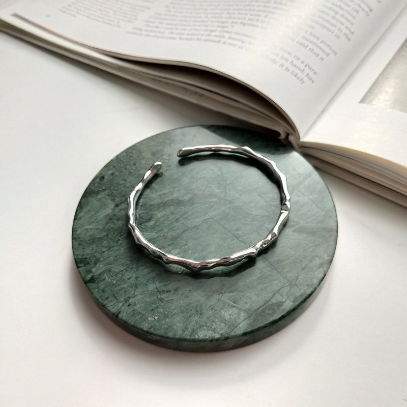 S925 sterling silver simple plain silver craft single line opening beating bangle bracelet
