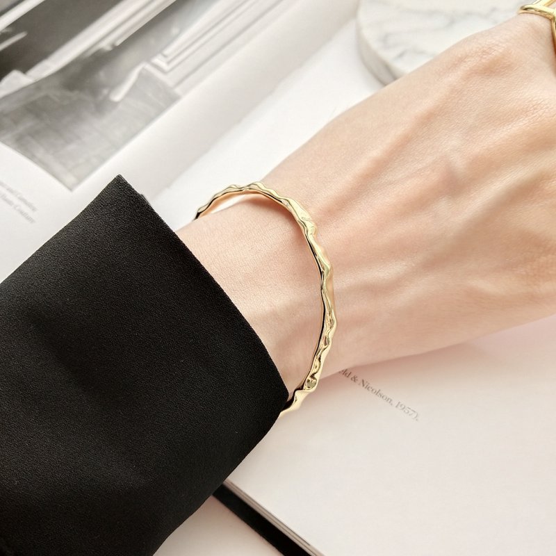 S925 sterling silver simple plain silver craft single line opening beating bangle bracelet