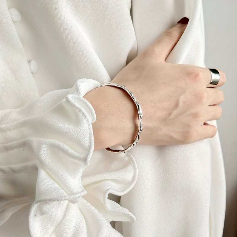 S925 sterling silver simple plain silver craft single line opening beating bangle bracelet