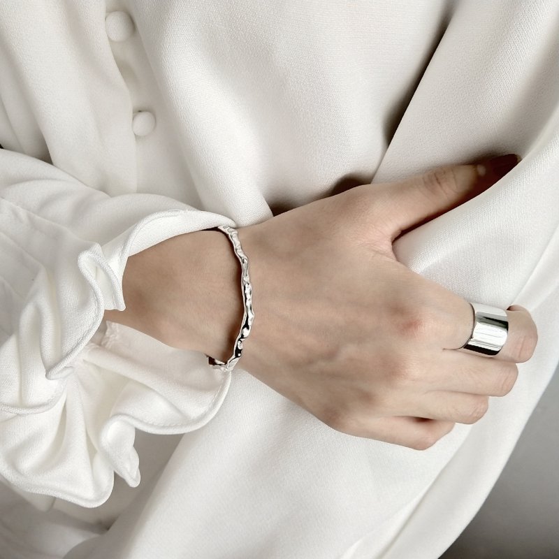 S925 sterling silver simple plain silver craft single line opening beating bangle bracelet