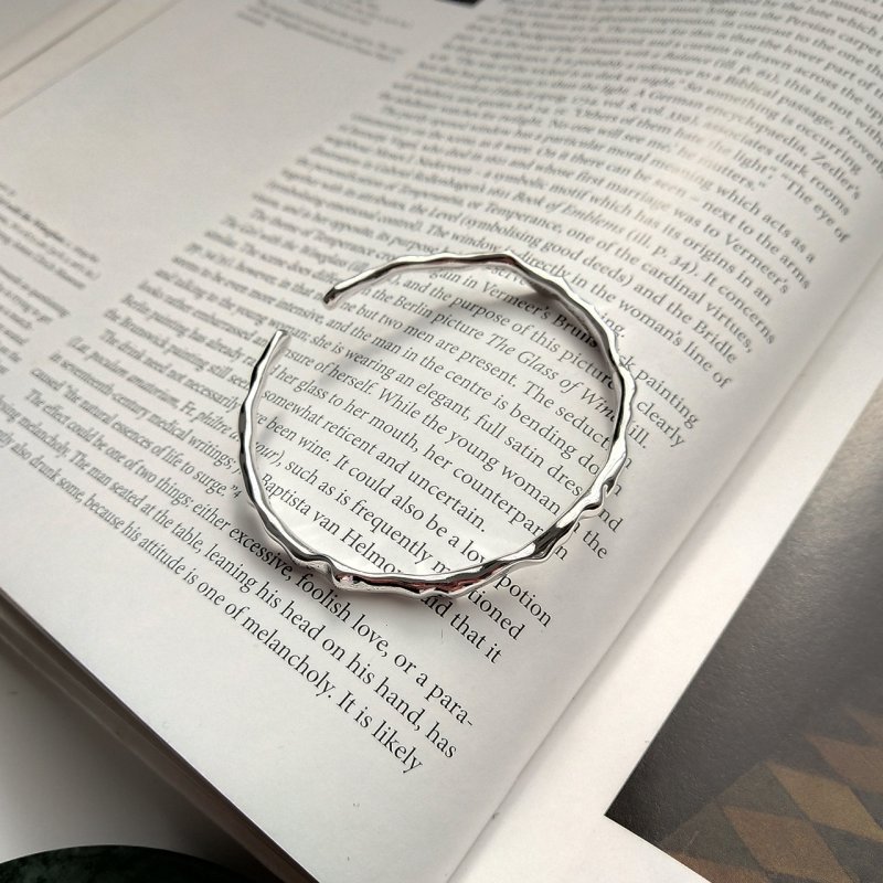 S925 sterling silver simple plain silver craft single line opening beating bangle bracelet