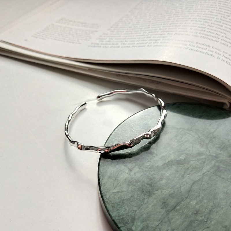S925 sterling silver simple plain silver craft single line opening beating bangle bracelet