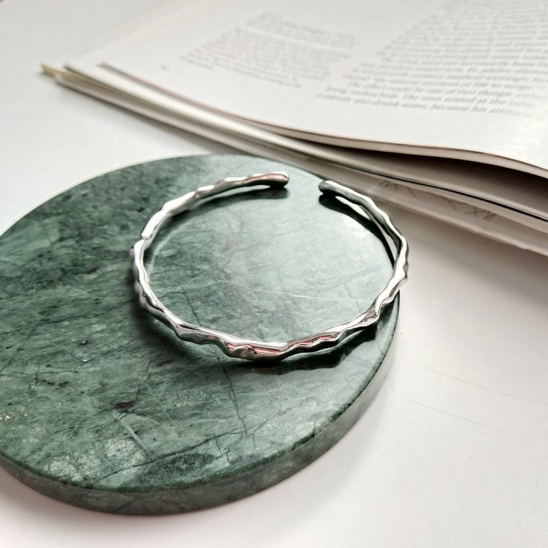 S925 sterling silver simple plain silver craft single line opening beating bangle bracelet