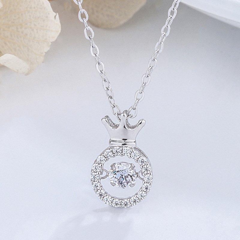 Simple s999 sterling silver crown smart necklace female beating heart diamond clavicle chain direct sale