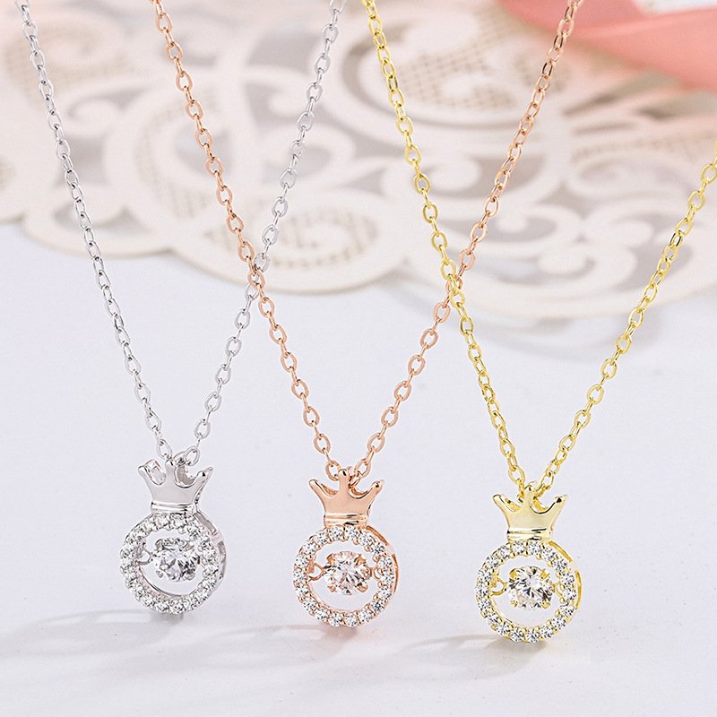Simple s999 sterling silver crown smart necklace female beating heart diamond clavicle chain direct sale