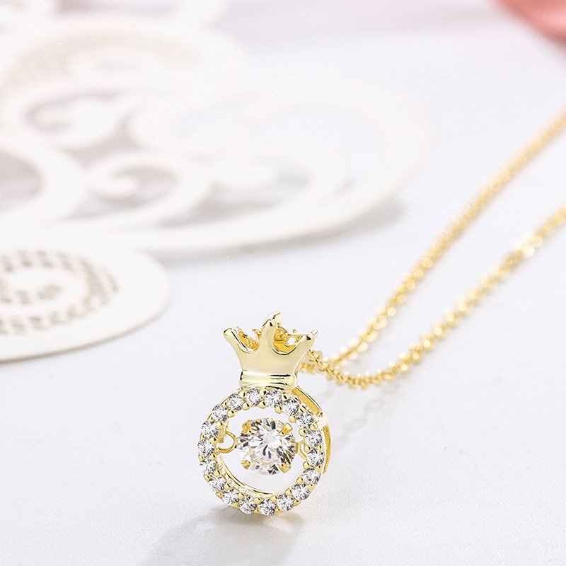 Simple s999 sterling silver crown smart necklace female beating heart diamond clavicle chain direct sale