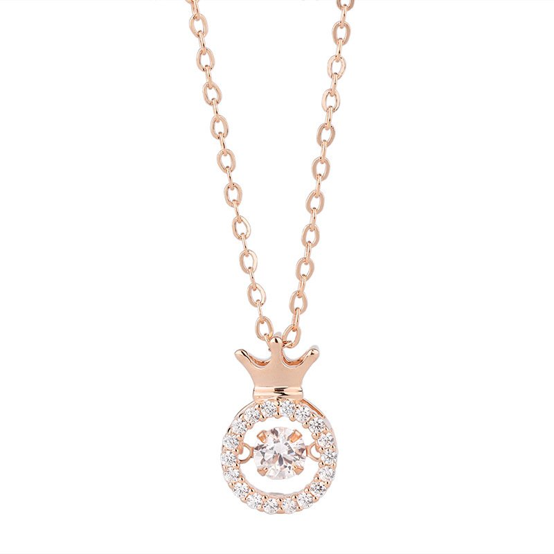 Simple s999 sterling silver crown smart necklace female beating heart diamond clavicle chain direct sale