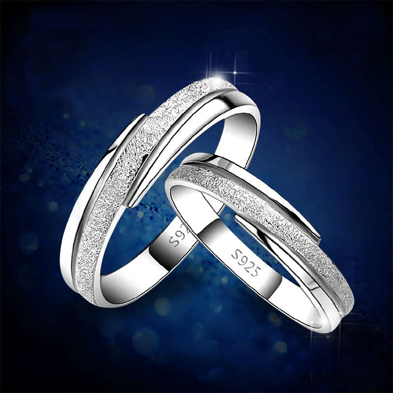 A pair of rings for men and women couples 925 silver closed fine frosted ring simple personality without diamonds