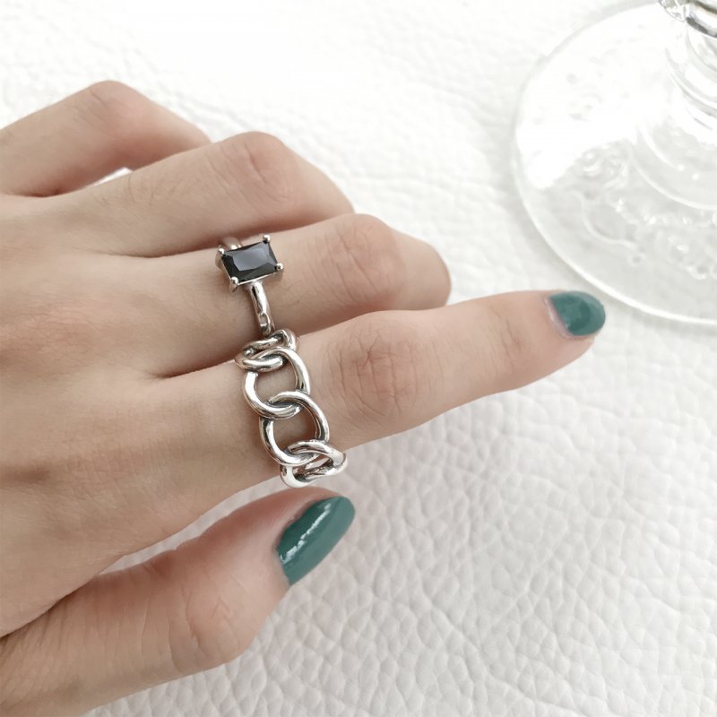 S925 sterling silver large chain N chain antique old personality open plain silver ring ring S925 sterling silver large chain N chain antique old personality open plain silver ring ring