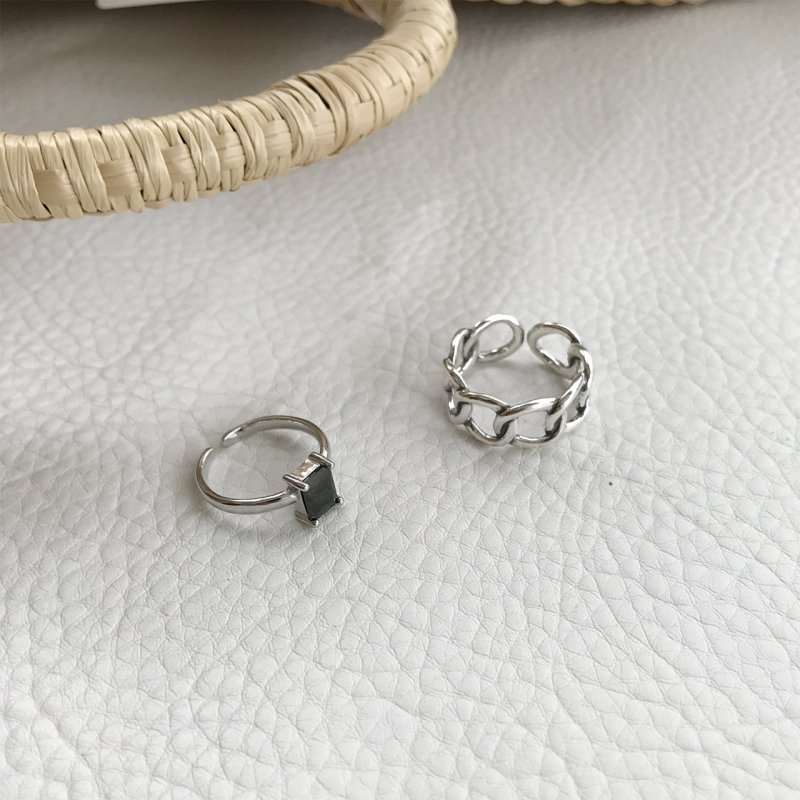 S925 sterling silver large chain N chain antique old personality open plain silver ring ring