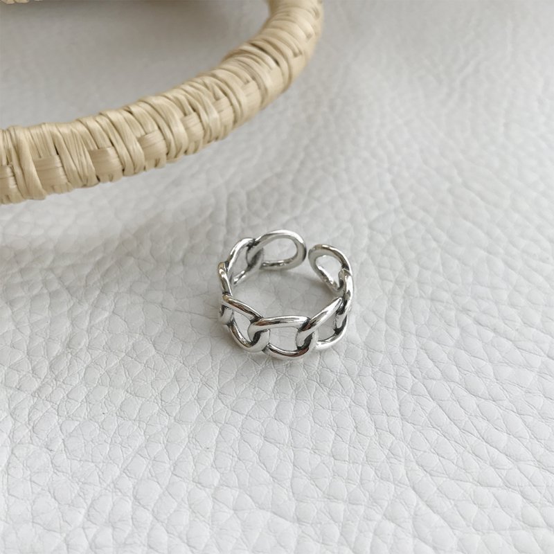 S925 sterling silver large chain N chain antique old personality open plain silver ring ring