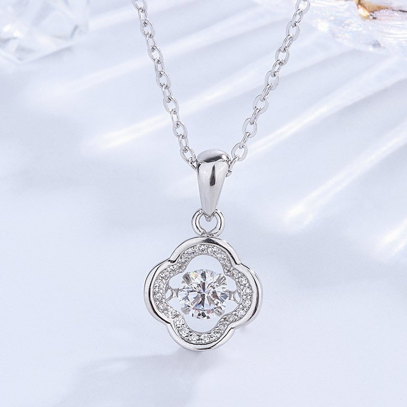 Creative s999 pure silver four-leaf clover smart necklace female simple beating heart pendant Christmas ornament