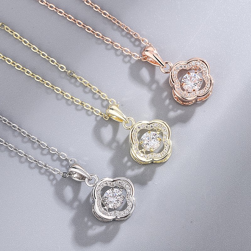 Creative s999 pure silver four-leaf clover smart necklace female simple beating heart pendant Christmas ornament