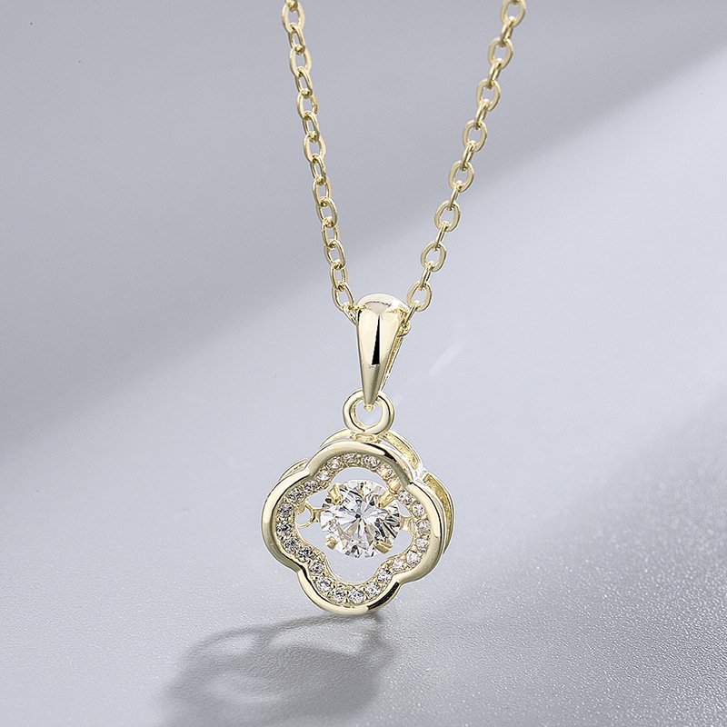 Creative s999 pure silver four-leaf clover smart necklace female simple beating heart pendant Christmas ornament