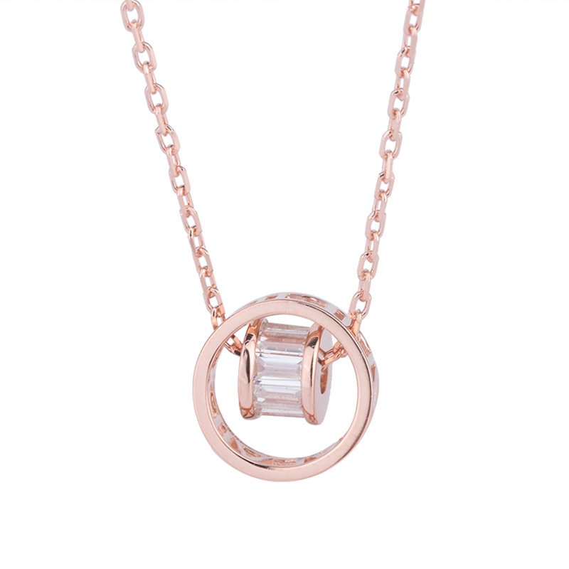 999 sterling silver diamond double ring circle necklace female double ring clavicle chain wild simple design Christmas ornament