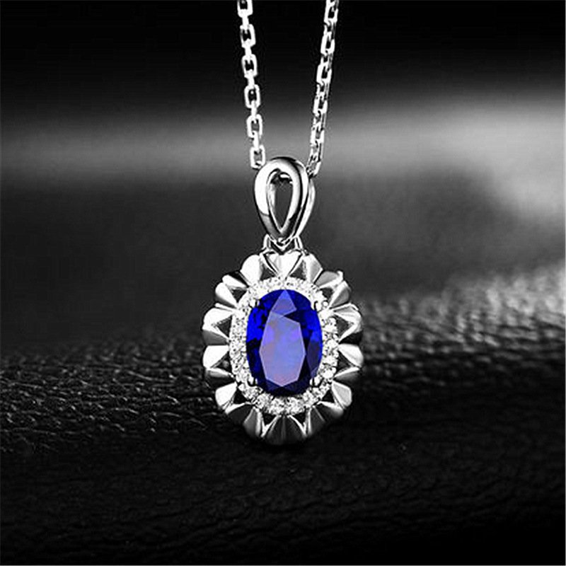 Love sapphire pendant, 18K white gold blue corundum spinel pendant with gems, blue diamond necklace