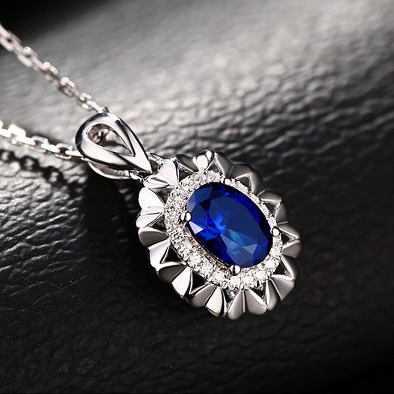 Love sapphire pendant, 18K white gold blue corundum spinel pendant with gems, blue diamond necklace