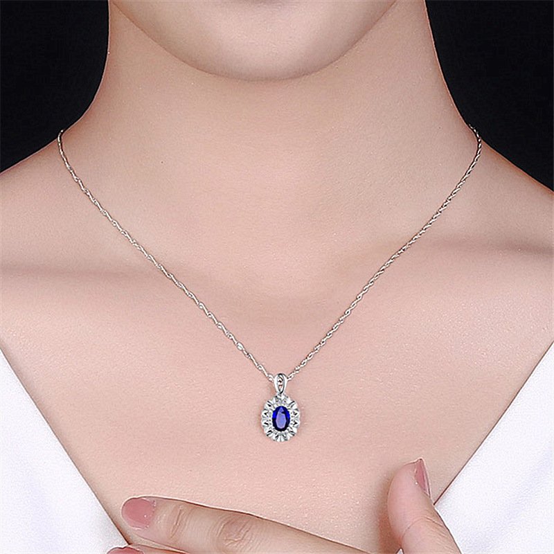 Love sapphire pendant, 18K white gold blue corundum spinel pendant with gems, blue diamond necklace