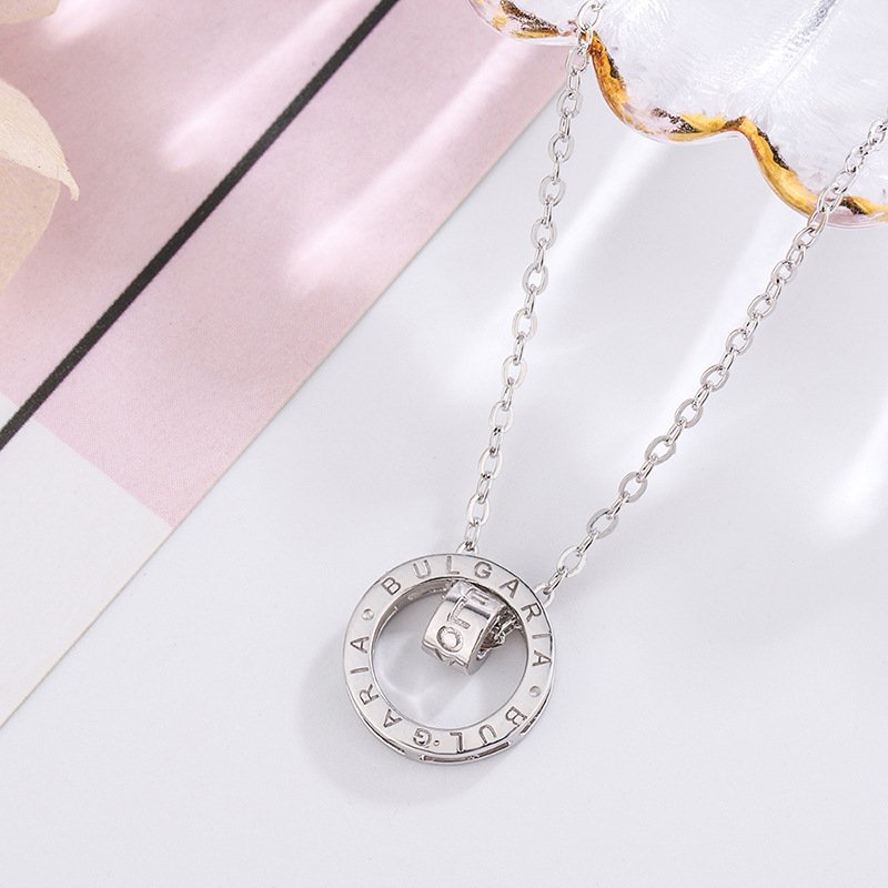 s999 sterling silver small waist necklace female simple double ring English necklace transfer bead pendant