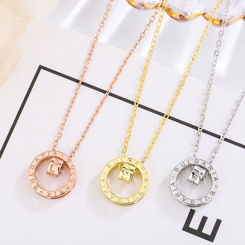 s999 sterling silver small waist necklace female simple double ring English necklace transfer bead pendant