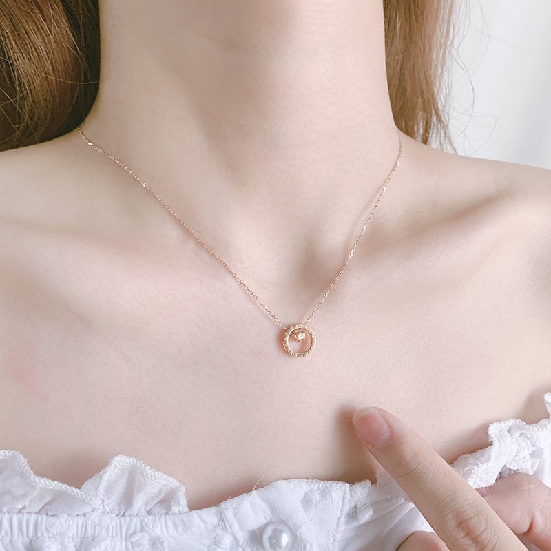 s999 sterling silver small waist necklace female simple double ring English necklace transfer bead pendant