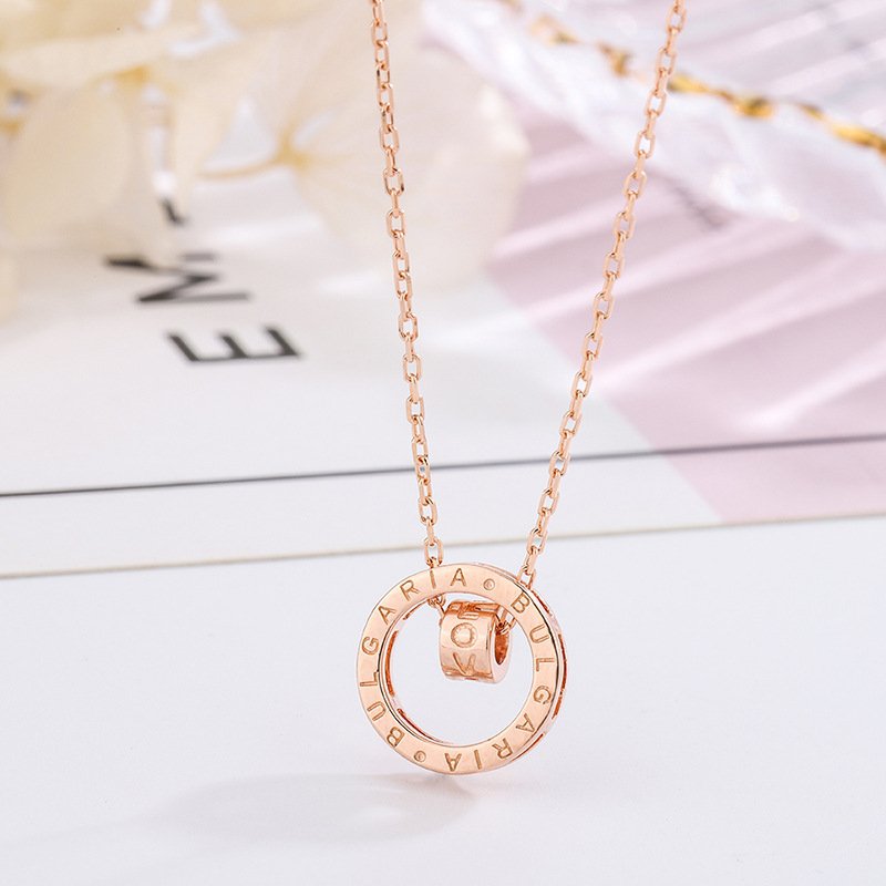 s999 sterling silver small waist necklace female simple double ring English necklace transfer bead pendant