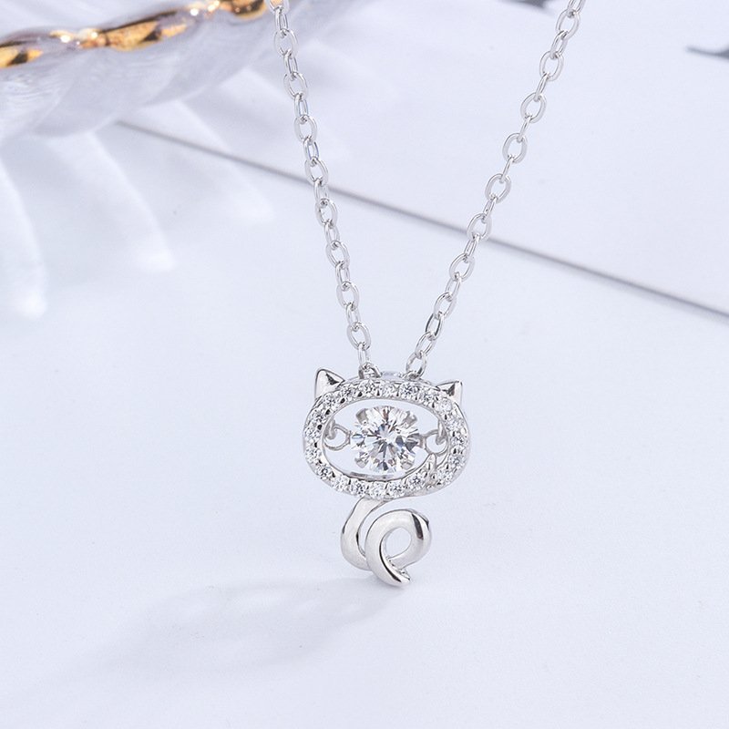 999 sterling silver new cat necklace female simple and versatile lucky cat smart pendant necklace